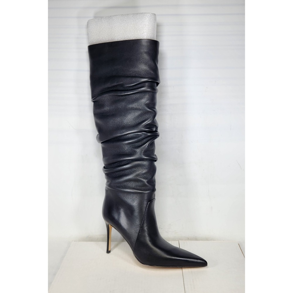 Michael Kors Dawn Heeled Boot Women Size 7.5 Black Leather Slouchy Pointed Toe